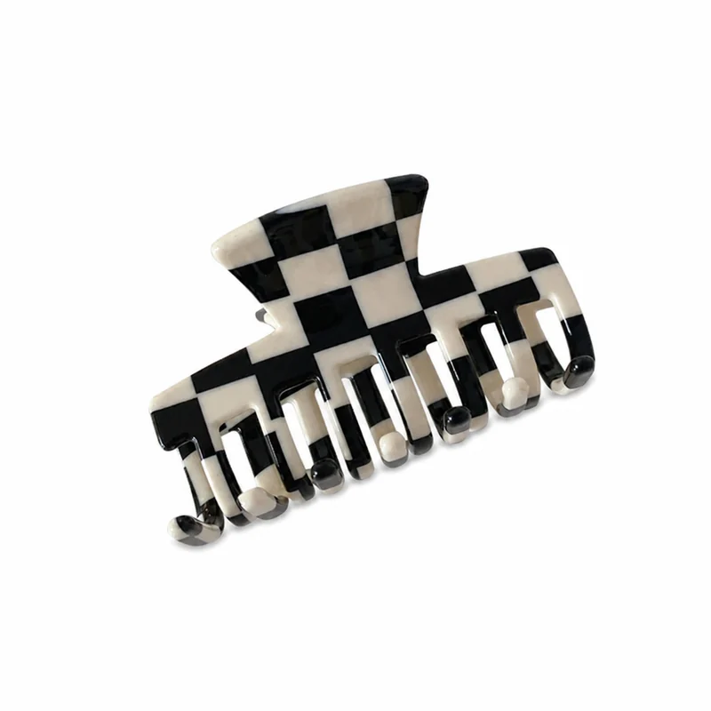 Black and white checkerboard acetate banana claw clip