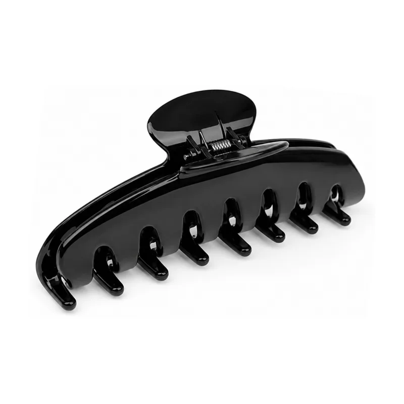 Medium gloss black acetate banana claw clip with rounded teeth