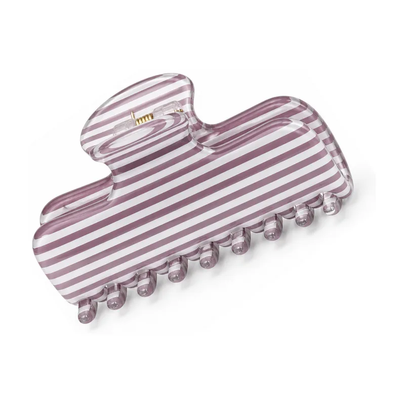 Mauve and white striped acetate banana claw clip