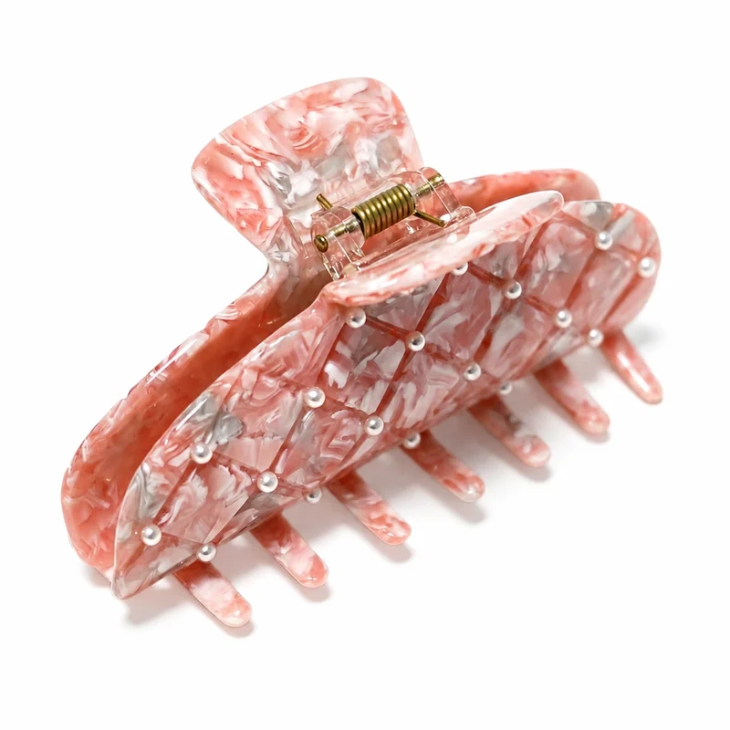 Coral confetti acetate banana claw clip set with pearl studs