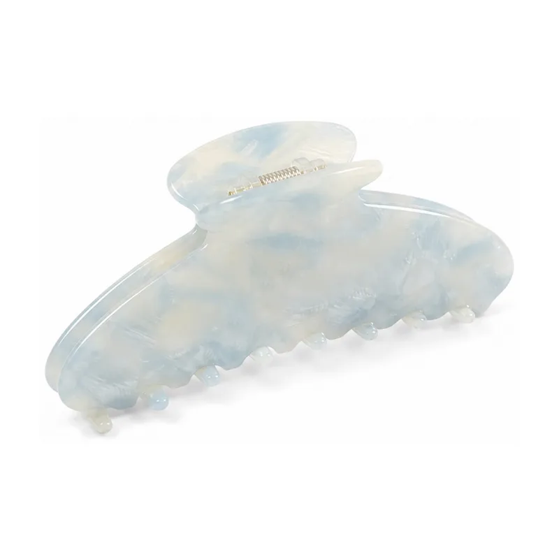 Shell blue cloud-marbled acetate banana claw clip
