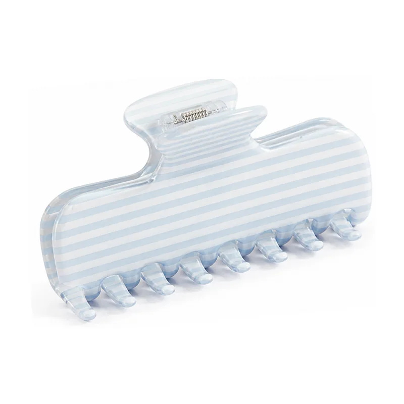 Sky blue and white striped acetate banana claw clip