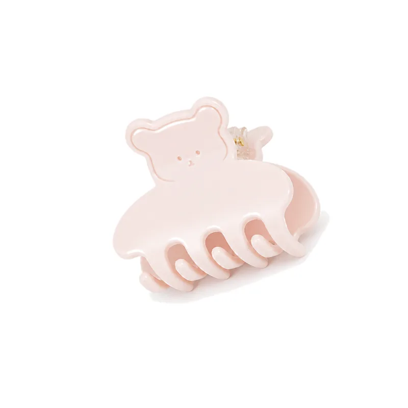 Blush pink acetate mini claw clip shaped as a bear