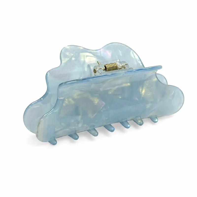 Opal blue acetate claw clip with a scalloped cloud silhouette