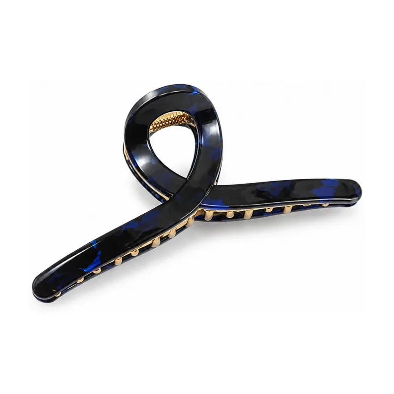 Navy confetti acetate loop claw clip with gold stud teeth