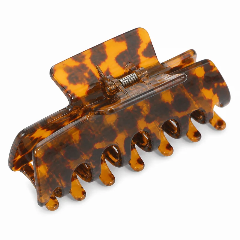 Large dark tortoiseshell banana claw clip with interlocking teeth