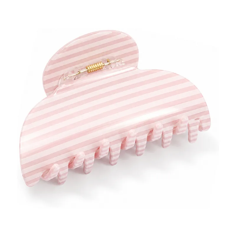 Blush pink and white striped acetate mini claw clip