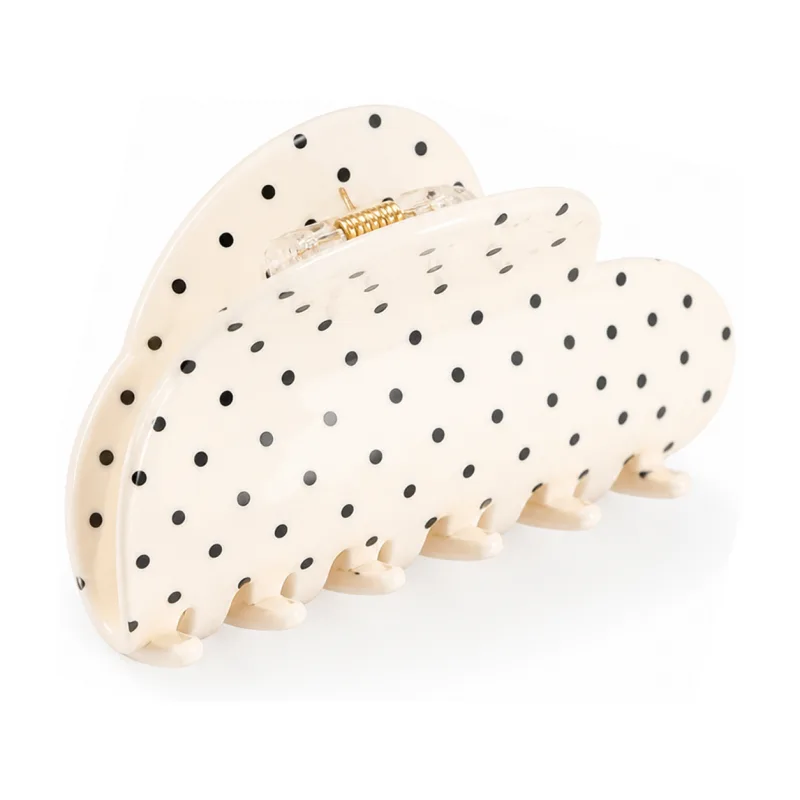Ivory acetate mini claw clip printed with black polka dots