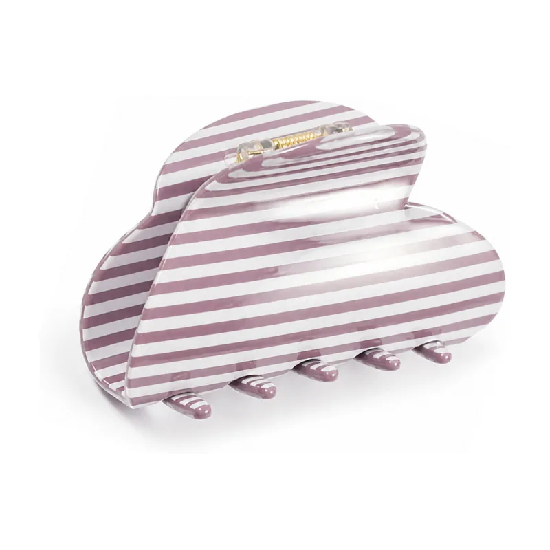 Mauve and white striped acetate mini claw clip