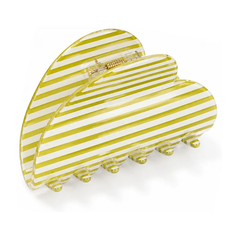 Olive and white striped acetate mini claw clip