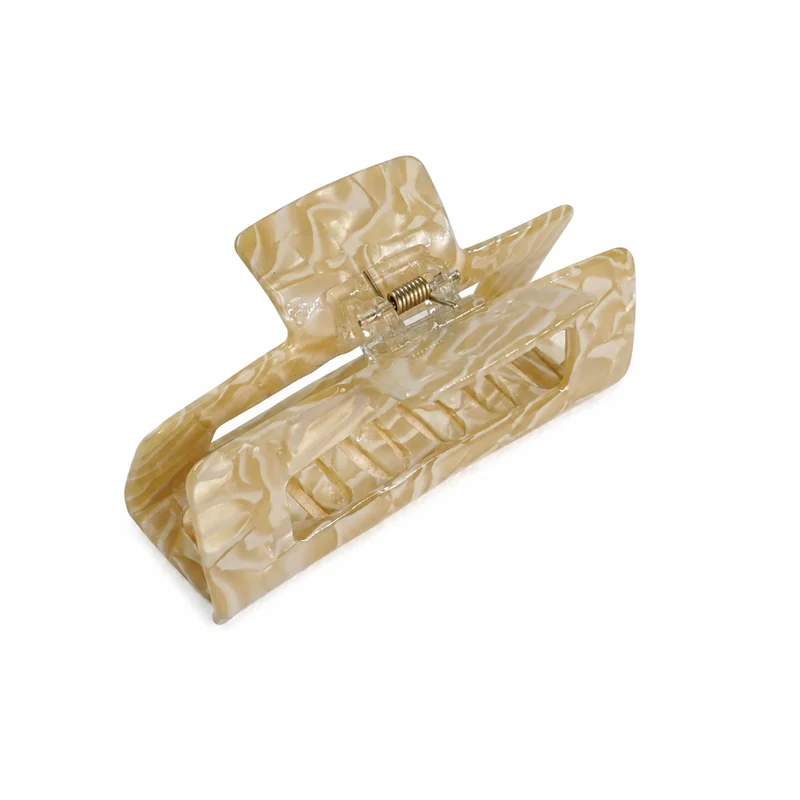 Medium cream marble acetate rectangular frame claw clip