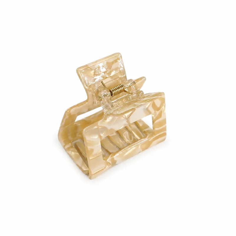 Small cream marble acetate rectangular frame claw clip