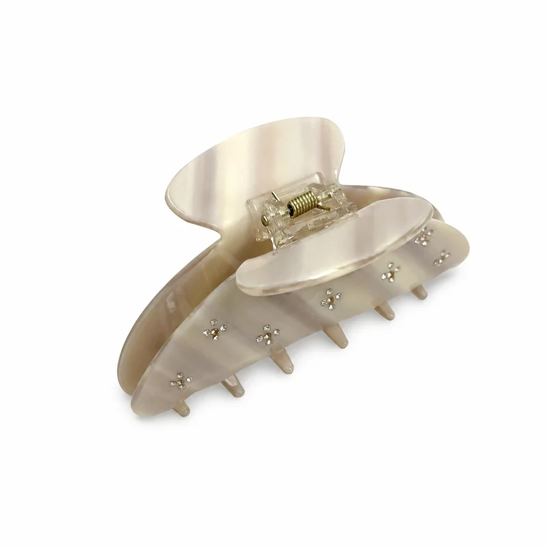 Champagne pearl acetate shark claw clip with hand-set rhinestones