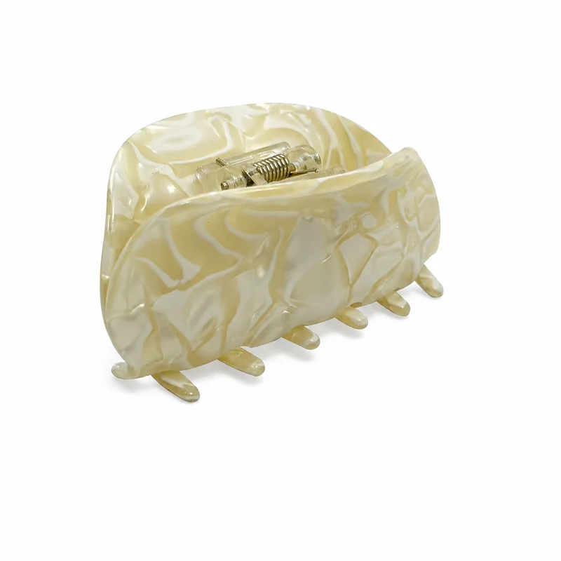 Ivory pearl acetate claw clip with a rounded square body