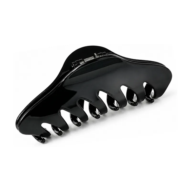 Large gloss black acetate shark claw clip with metal-tipped teeth