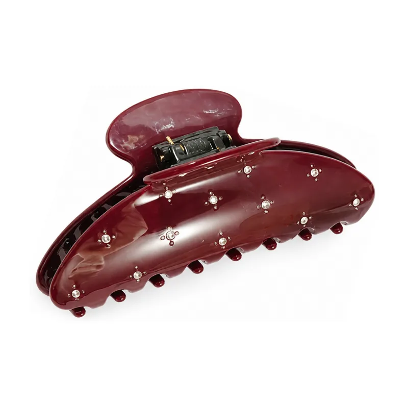 Burgundy pearl acetate shark claw clip scattered with starburst rhinestones