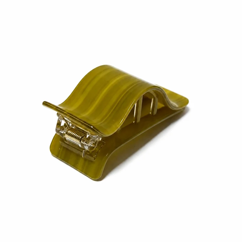 Olive green acetate claw clip with a folded wave profile